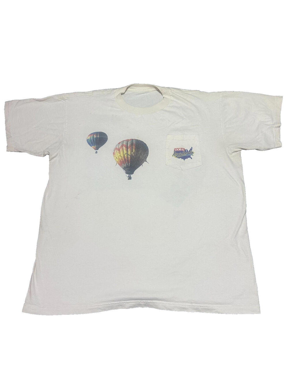 Vintage Doral Cigarettes Shirt XL Made in USA Hot Air Balloons AOP Pocket Tee